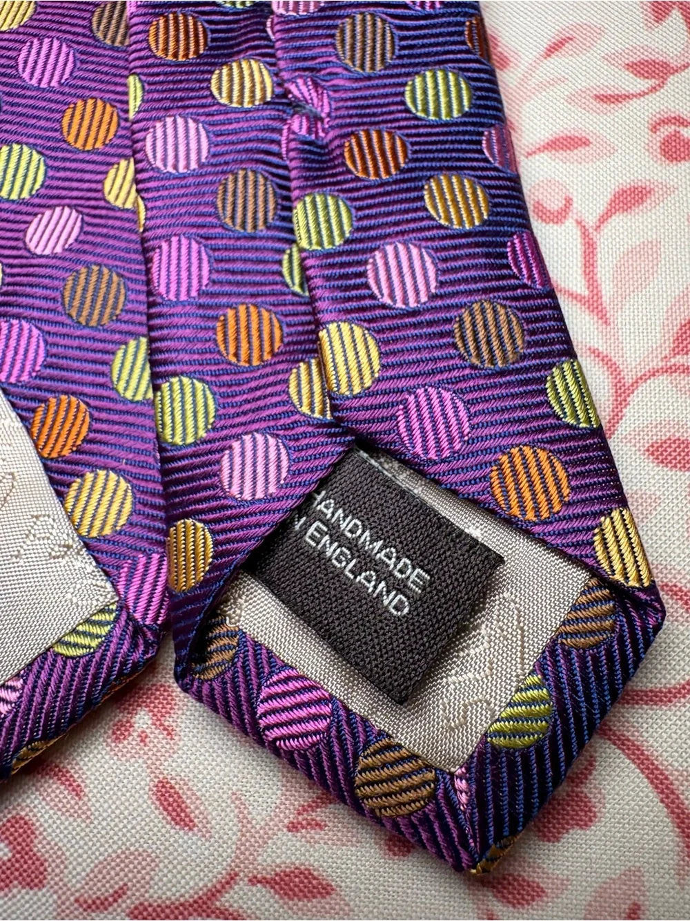 Paul Stuart Purple Silk Tie with Multicolor Polka Dots